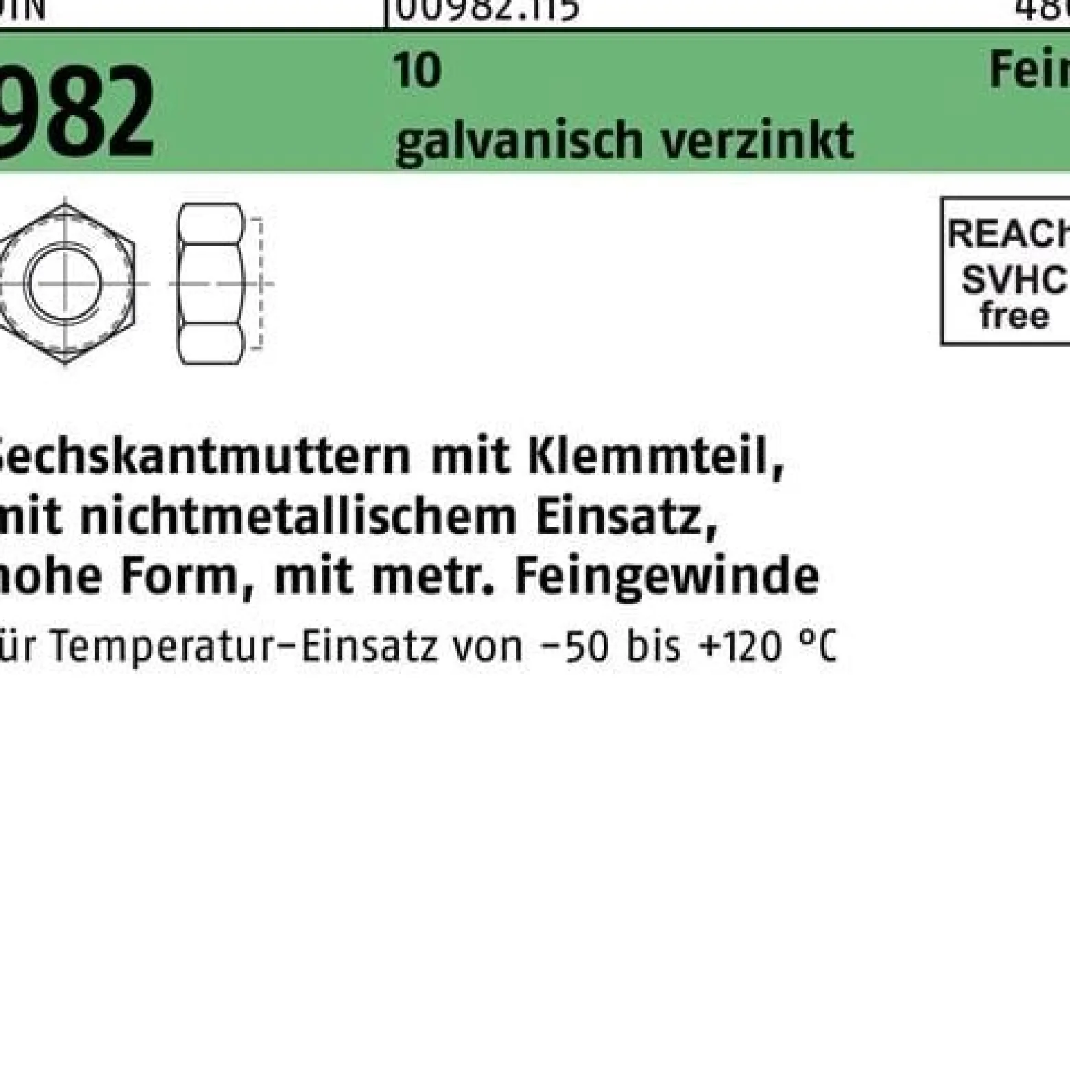 Sechskantmutter DIN 982 Klemmteil M12x 1,5 10 galv.verz. 100 Stück