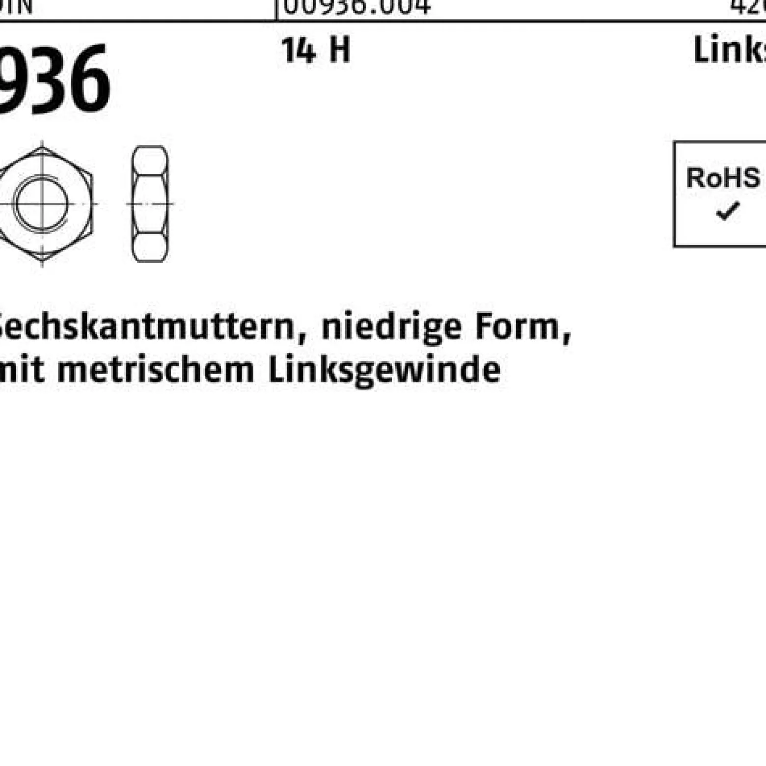 Sechskantmutter DIN 936 links M14 -LH 14 H 100 Stück