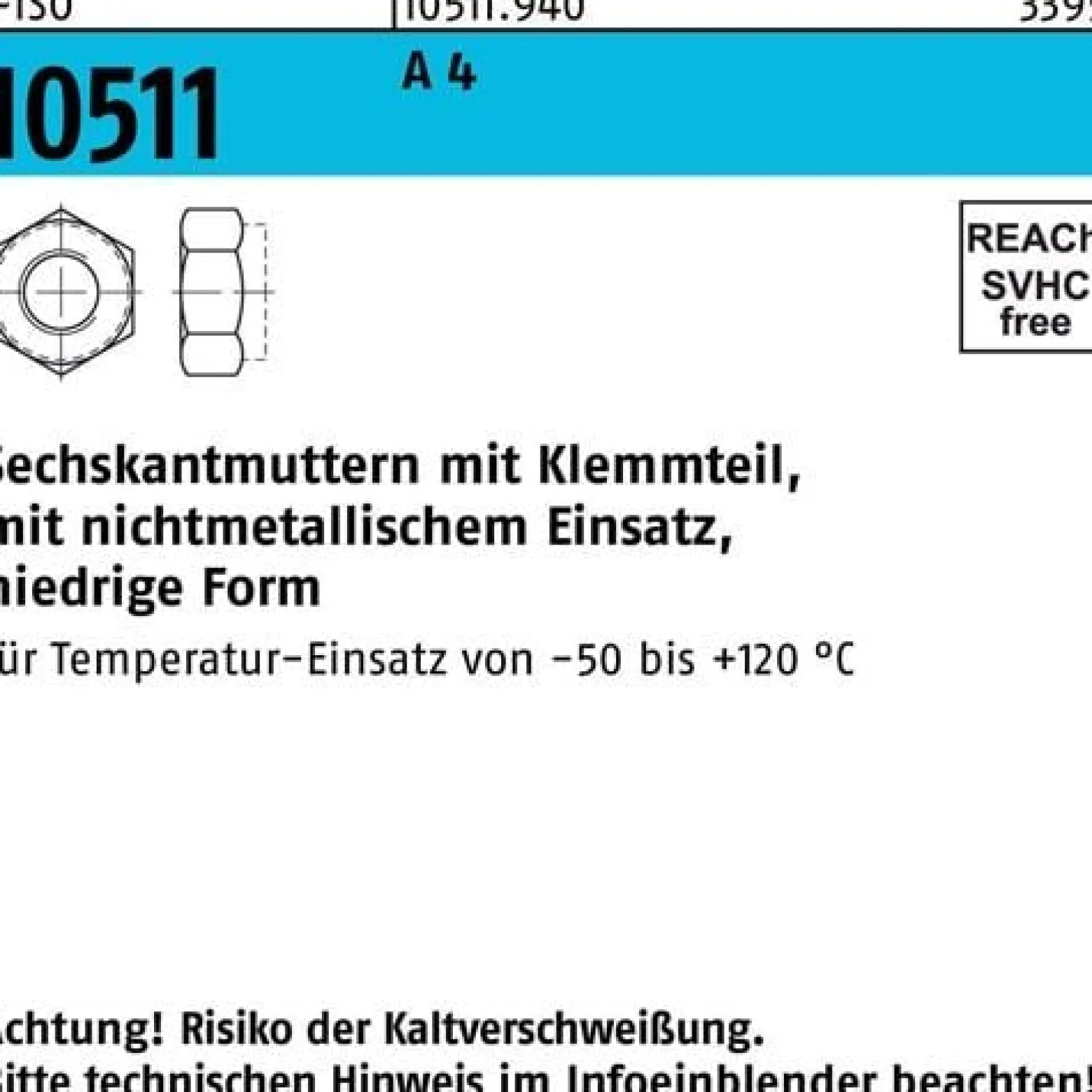 Sechskantmutter ISO 10511 Klemmteil M10 A 4 500 Stück