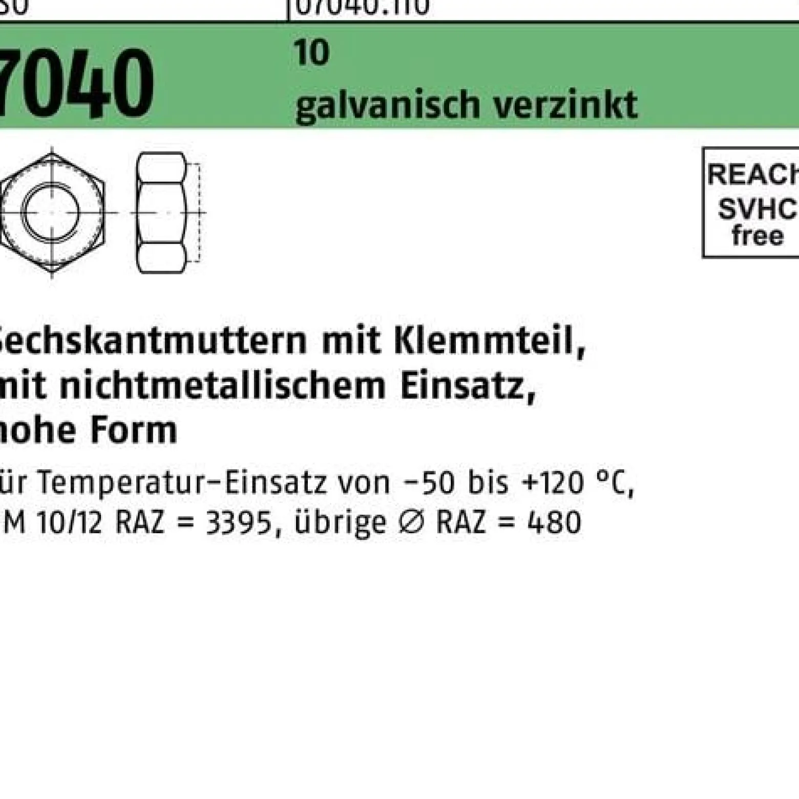 Sechskantmutter ISO 7040 Klemmteil M16 10 galv.verz. 50 Stück