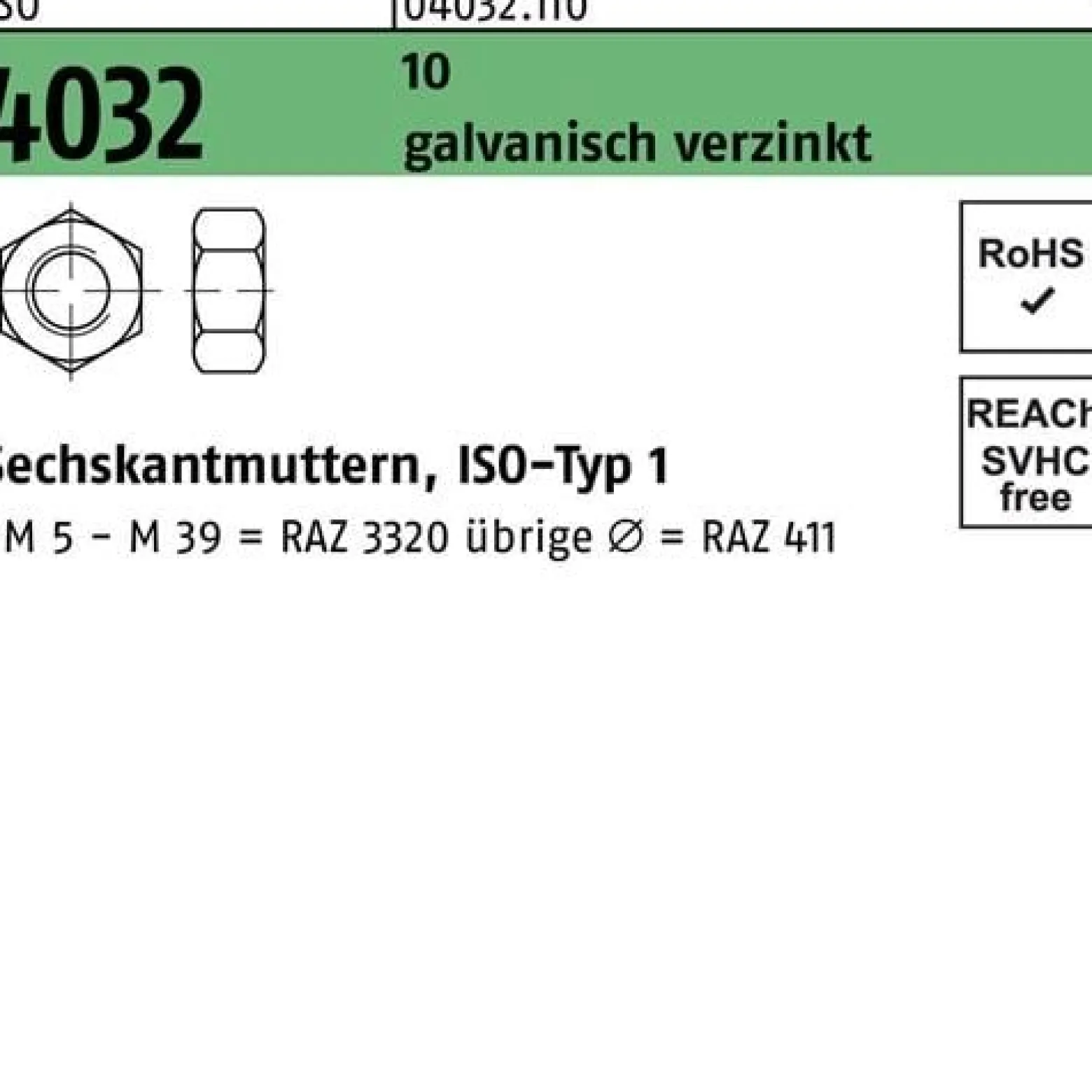 Sechskantmutter ISO 4032 M 48 10 galvanisch verzinkt 5 Stück