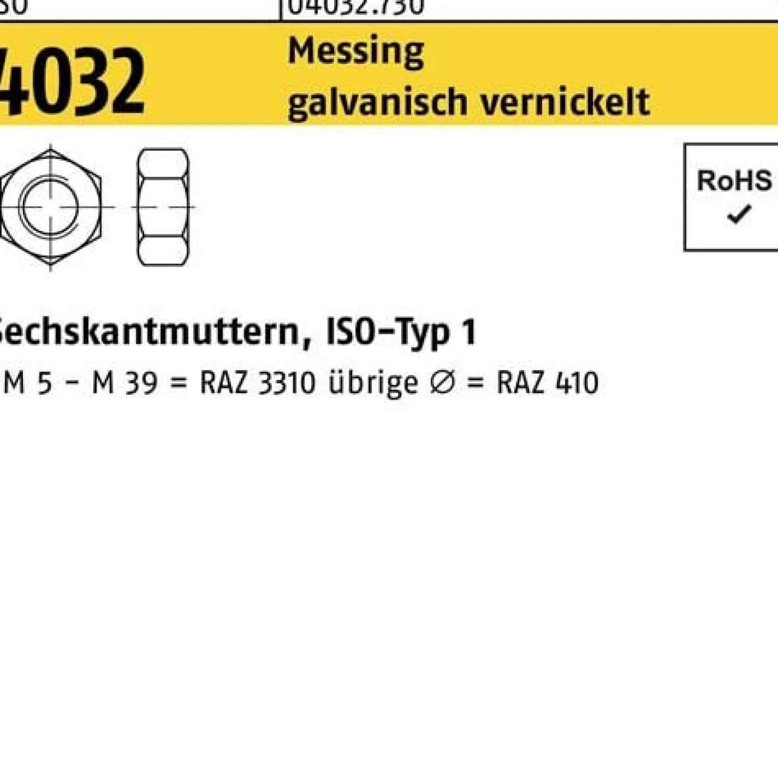 Sechskantmutter ISO 4032 M2 Messing galv. vernickelt 1000 Stück
