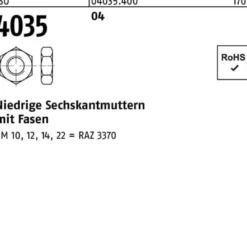 Sechskantmutter ISO 4035 niedrig Fasen M12 Automatenstahl 100 Stück