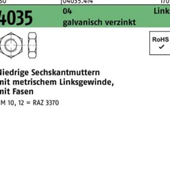 Sechskantmutter ISO 4035 niedrig Fasen links M6 Automatenstahl galv.verz. 100St.