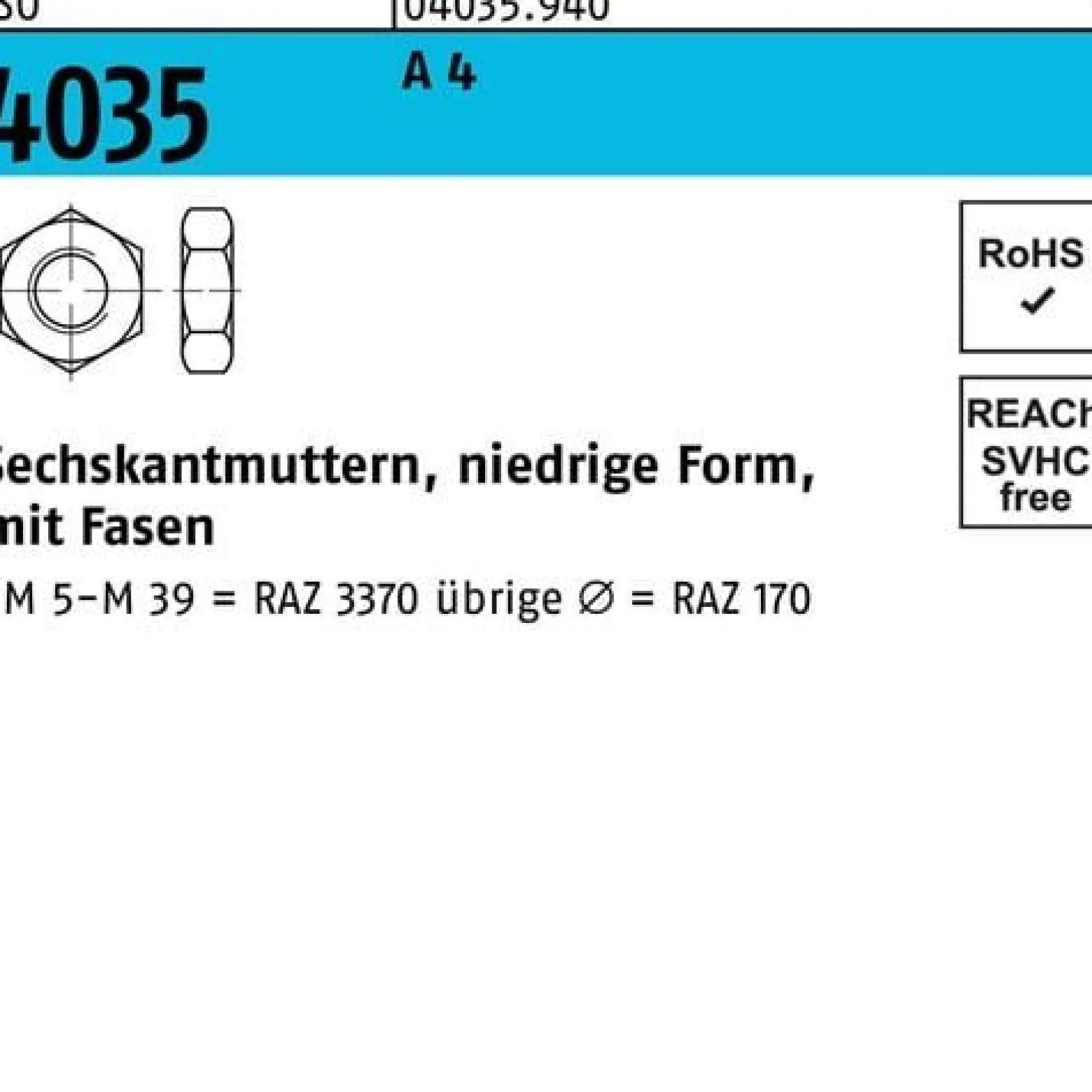 Sechskantmutter ISO 4035 niedrig Fasen M18 A 4 10 Stück