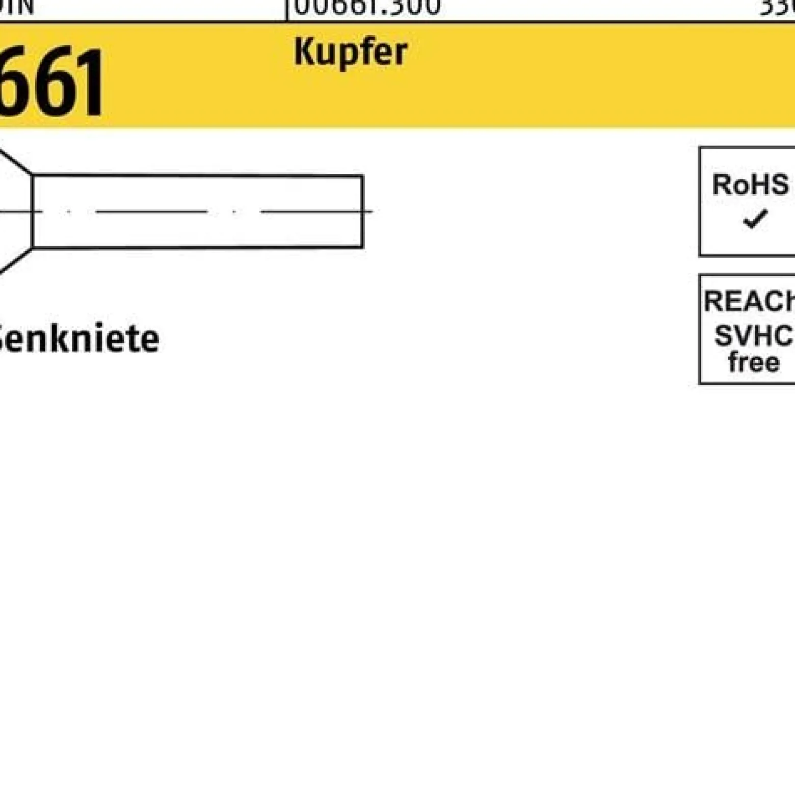 Senkniete DIN 661 6x 25 Kupfer 250 Stück