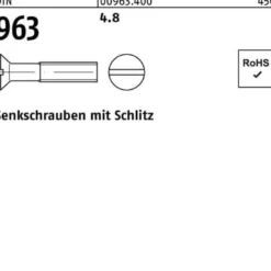 Senkschraube DIN 963 Schlitz M12x 70 4.8 50 Stück