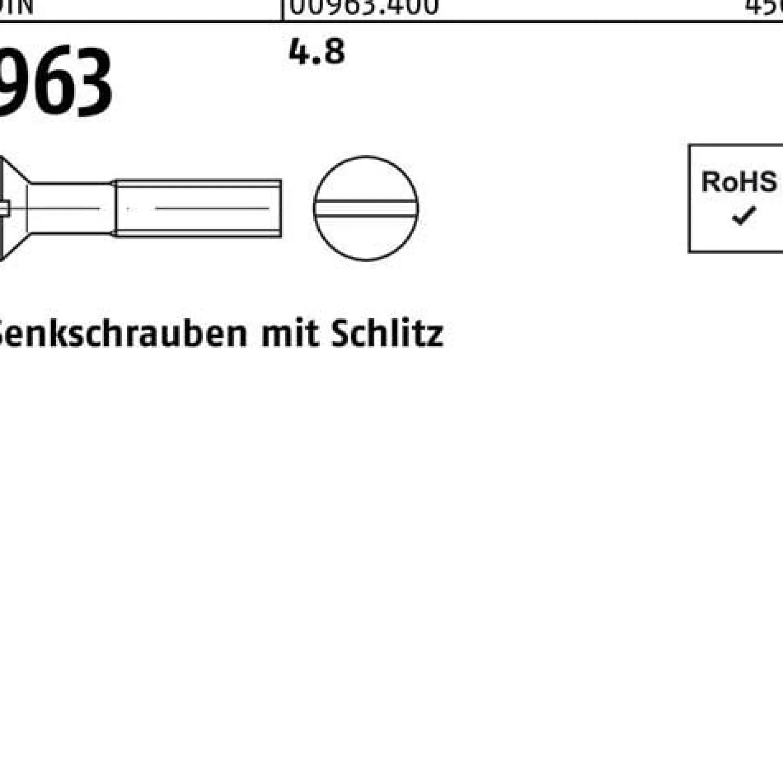 Senkschraube DIN 963 Schlitz M12x 70 4.8 50 Stück