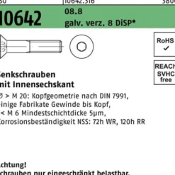 Senkschraube ISO 10642 Innen-6kt M8x12 8.8 galv.verz. 8 DiSP 200St.