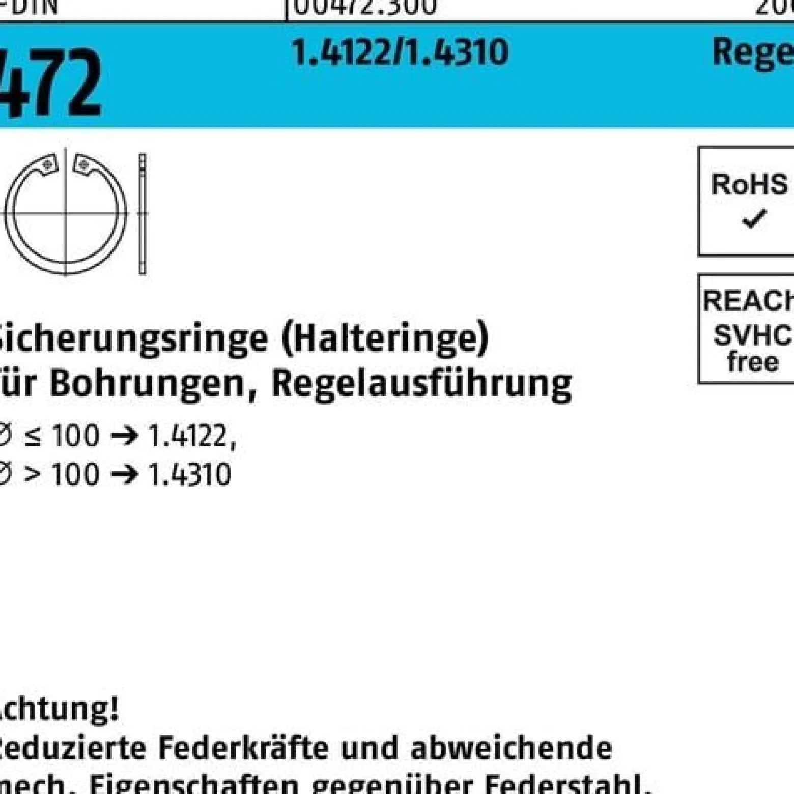 Sicherungsring DIN 472 37x 1,5 1.4122 Regelausf. 25 Stück