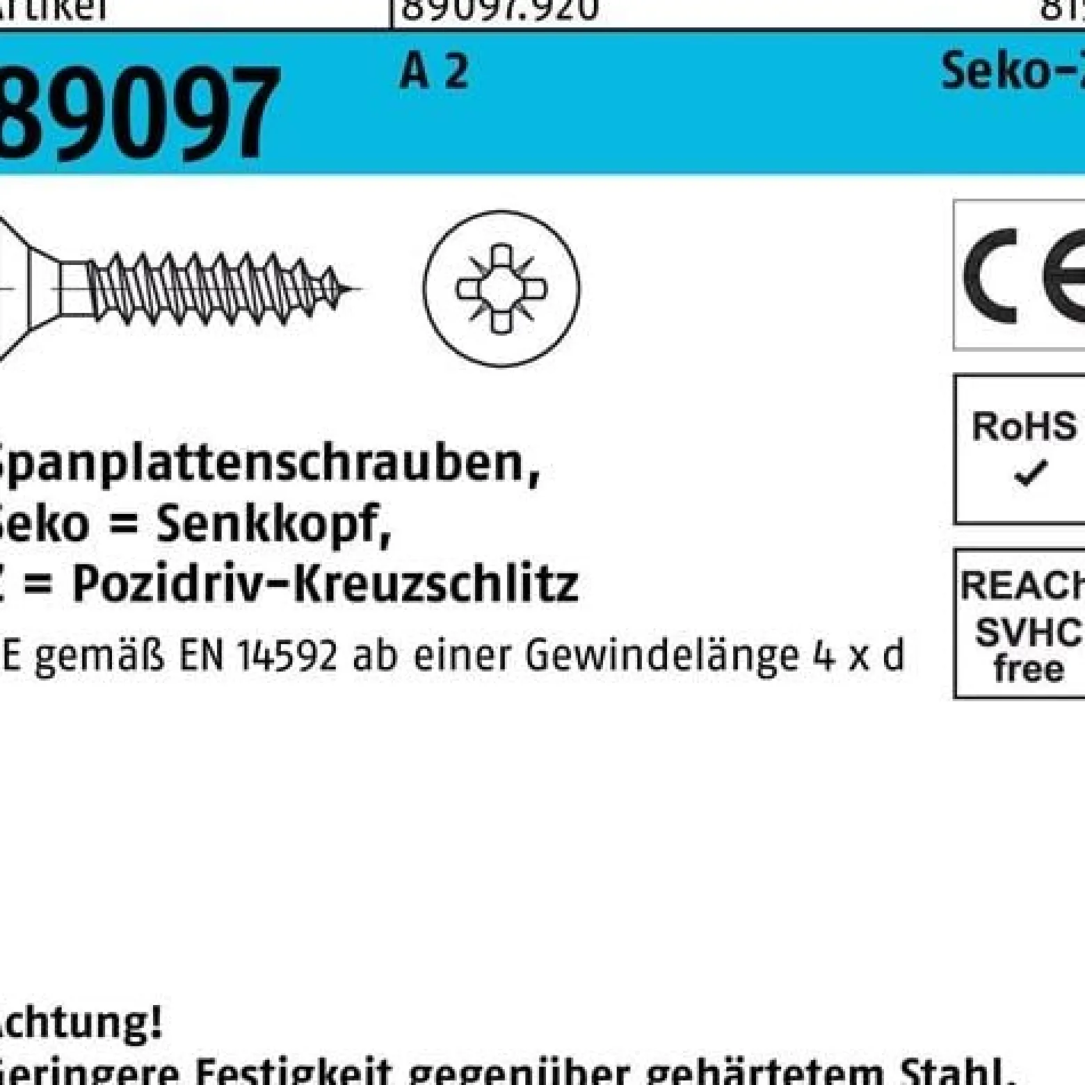 Spanplattenschraube R 89097 SEKO PZ VG 3x 12-Z A 2 200 Stück