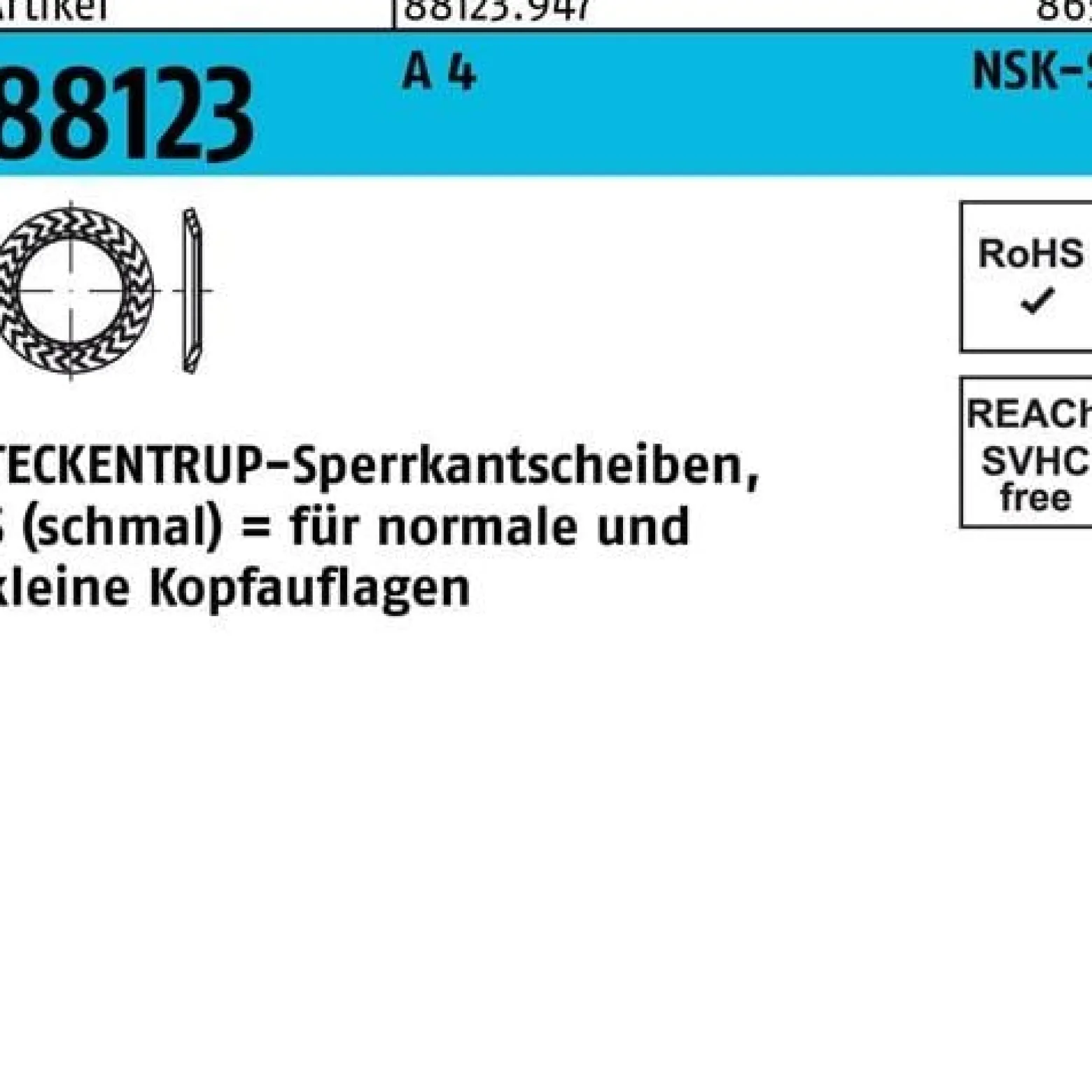 Sperrkantscheibe R 88123 NSK-S 6 A 4 1000 Stück TECKENTRUP