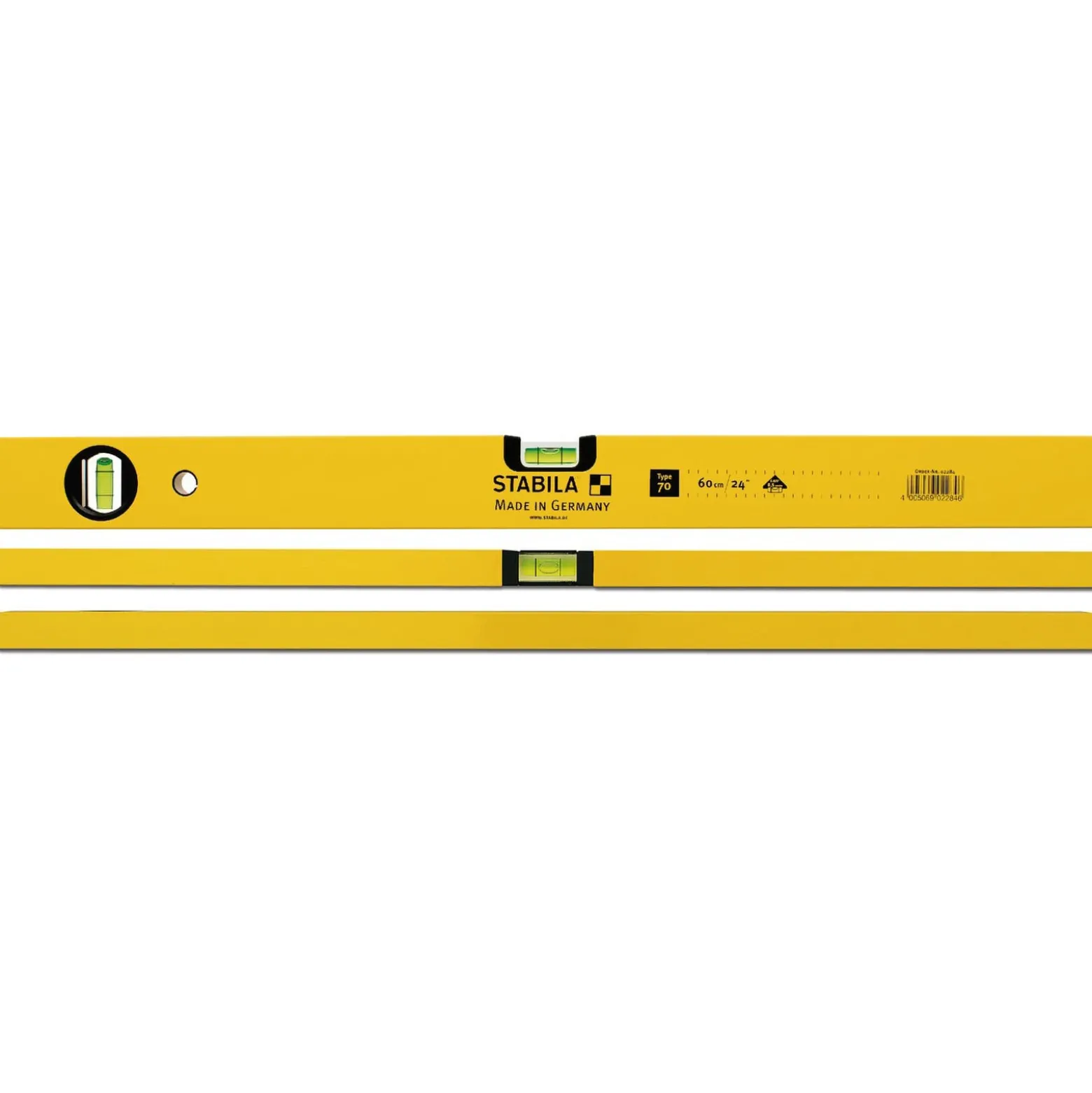 STABILA Wasserwaage Type 70, 60 cm, leichtes Alu-Profil, 1 Horizontal-Libelle, 1 Vertikal-Libelle, Made in Germany - 02284