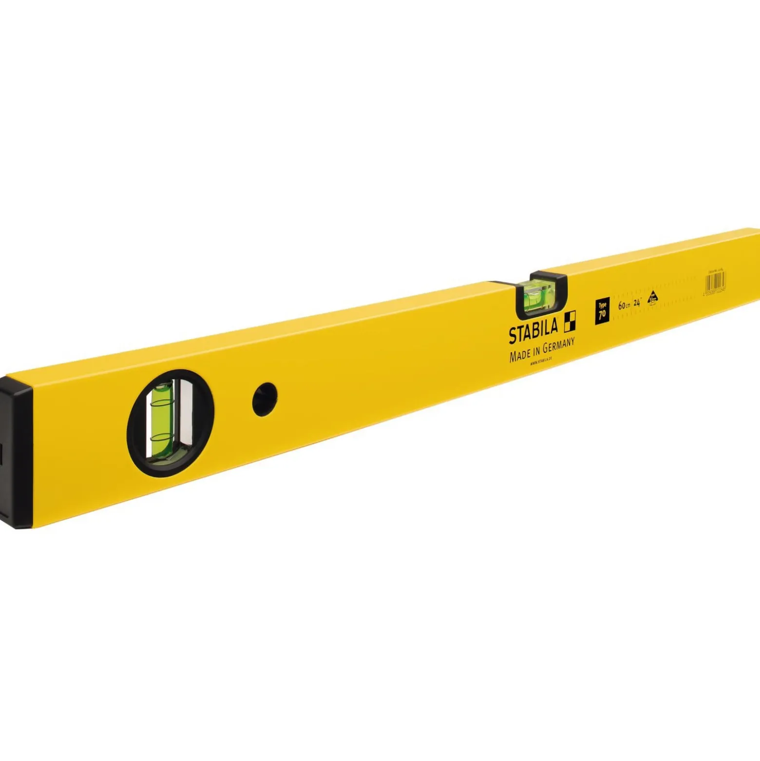 STABILA Wasserwaage Type 70, 60 cm, leichtes Alu-Profil, 1 Horizontal-Libelle, 1 Vertikal-Libelle, Made in Germany - 02284