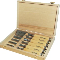 Stechbeitelsatz 6,10,12,16,20,26mm Weißbuchenh.Ulmer Form 6-tlg.HO-Kasten TW