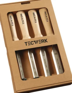 Stechbeitelsatz 10,16,20,26mm Weißbuchenh.Ulmer Form 4-tlg.Fensterkarton TECWERK
