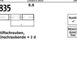 Stiftschraube DIN 835 M8x 30 8.8 Einschraubende=2d 100 Stück