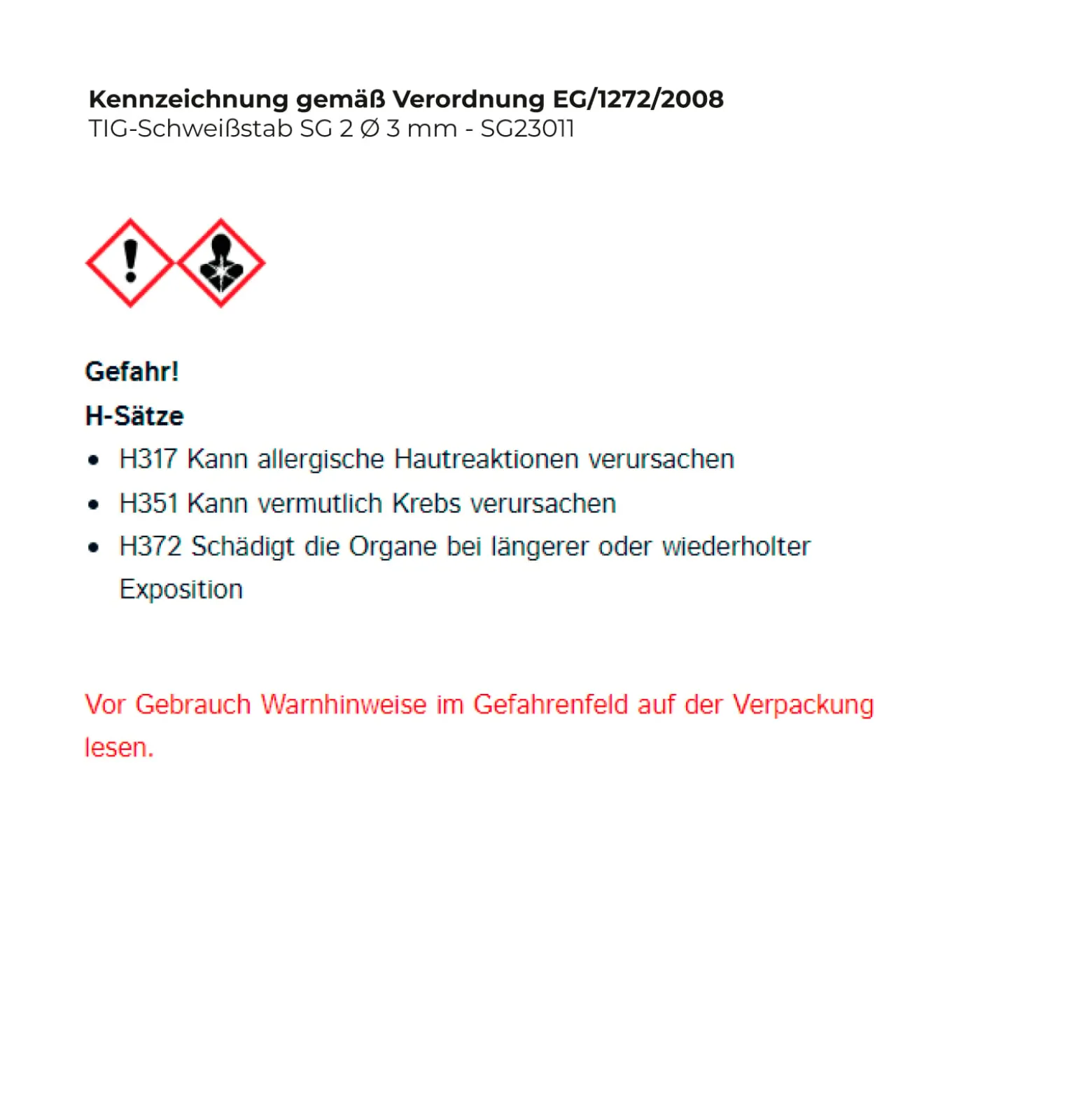 TIG-Schweißstab SG 2 Ø 3 mm - SG23011