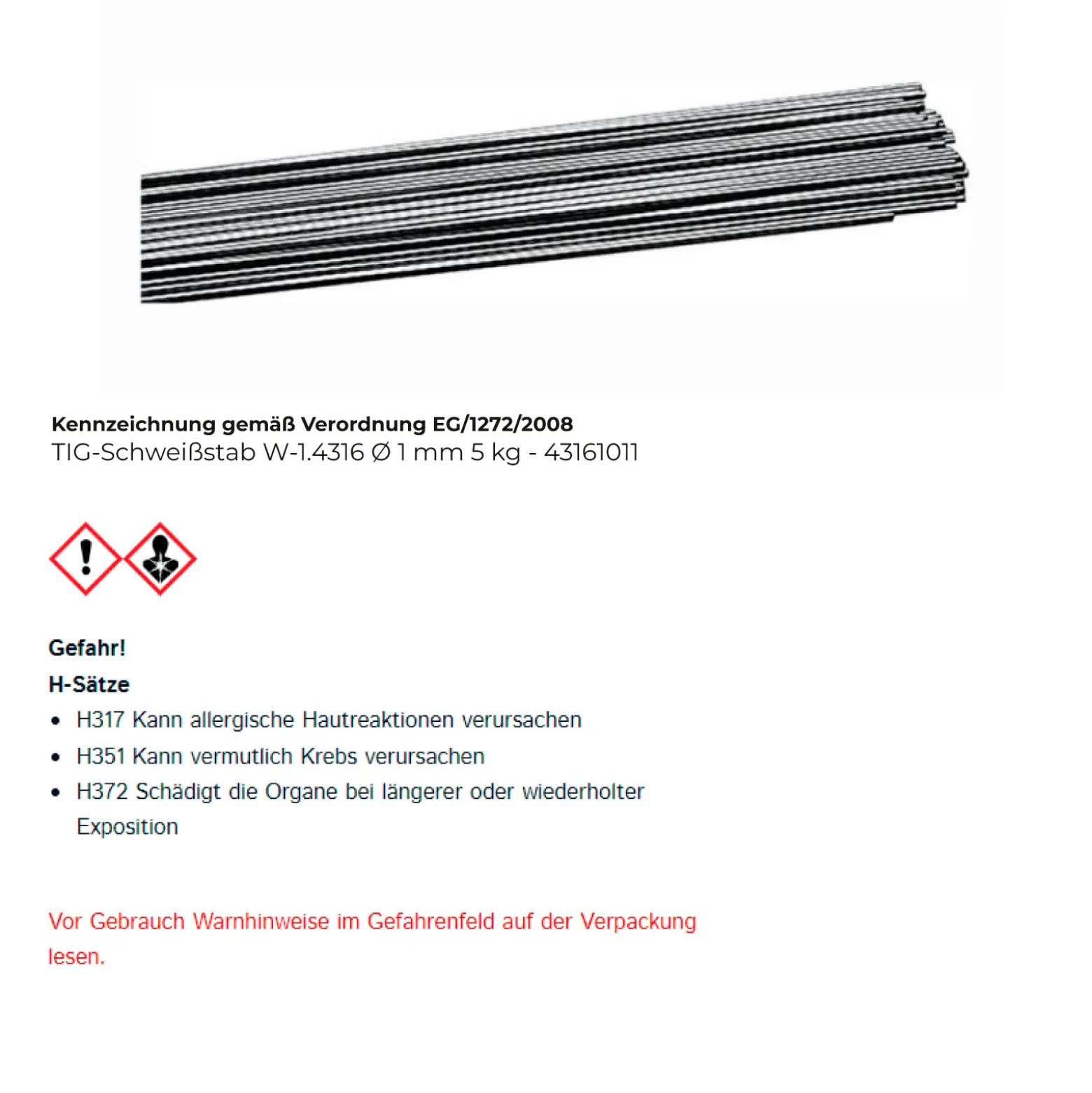 TIG-Schweißstab W-1.4316 Ø 1 mm - 43161011