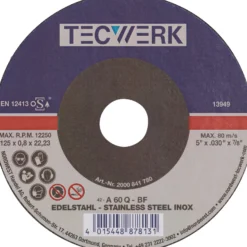 Trennscheibe D125x0,8mm gekr.INOX Bohr.22,23mm TECWERK