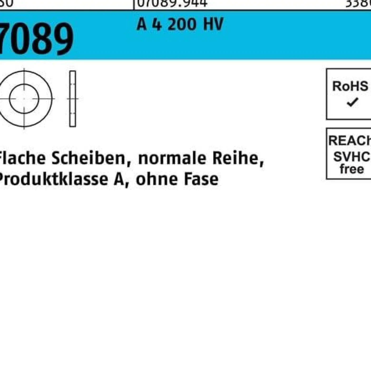 Unterlegscheibe ISO 7089 o.Fase 5 A 4 200 HV 1000 Stück