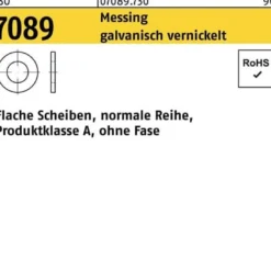 Unterlegscheibe ISO 7089 o.Fase 8 Messing galv. vernickelt 1000 Stück