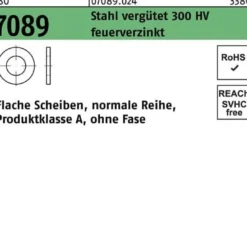 Unterlegscheibe ISO 7089 o.Fase 10 Stahl vergütet 300 HV feuerverz. 500 Stück