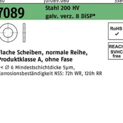Unterlegscheibe ISO 7089 o.Fase 5 Stahl 200 HV galv.verz. 8 DiSP 1000St.