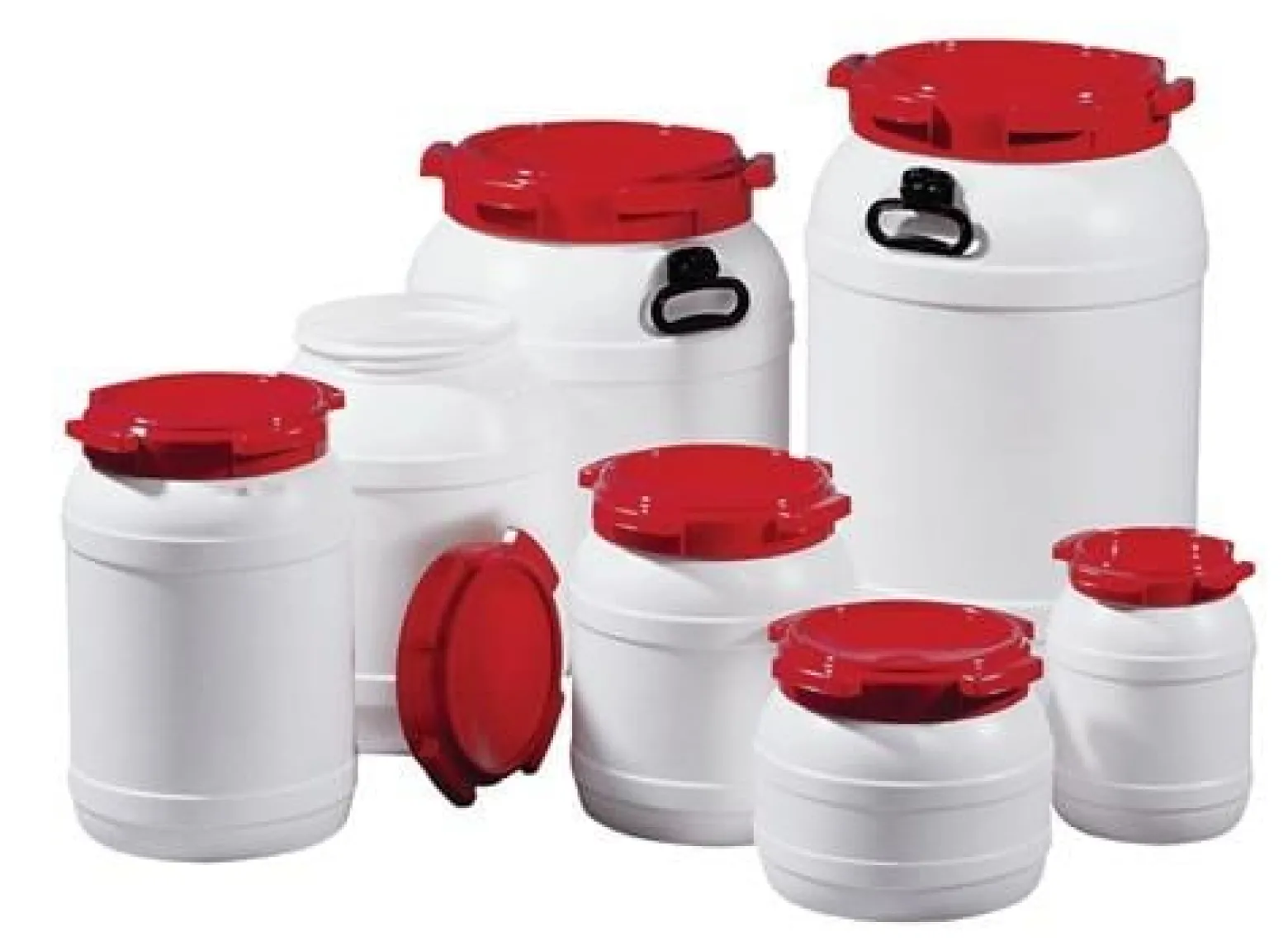 Weithalsfass 20,0 l PE weiß mit rotem Deckel - 7020-61-046