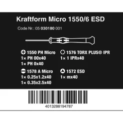 Wera 1550/6 ESD Elektroniker-Schraubendrehersatz + Rack - 05030180001