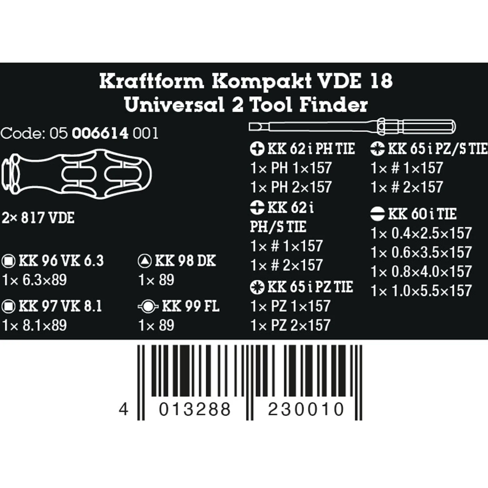 Wera Kraftform Kompakt VDE 18 Universal 2 Tool Finder - 05006614001