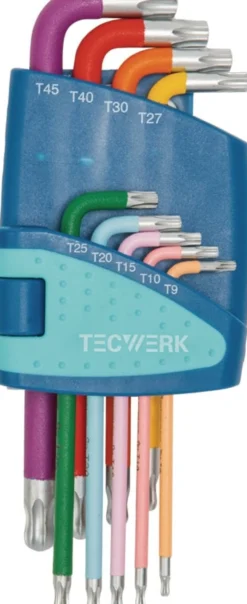 Winkelschraubendrehersatz 9-tlg.T9-T45 farbcodiert Ku.-Halter TECWERK