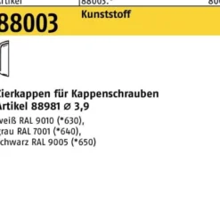 Zierkappe R 88003 f.Kappenschr. F. 3,9 Ku. sw 1000 Stück