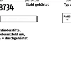 Zylinderstift ISO 8734 8 m6x 22 Stahl gehärtet Toleranz m6 100 Stück